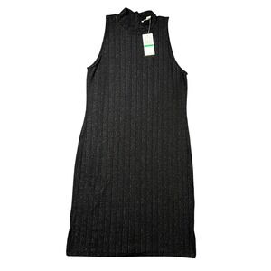 NWT MICHAEL by Michael Kors Womens Large Black Ribbed Mock Neck Sleeveless Dress